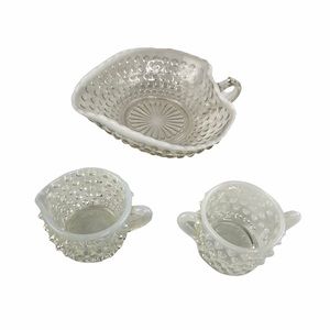 *2/$20* Hobnail Pearlescent Creamer Sugar Leaf Tray Set